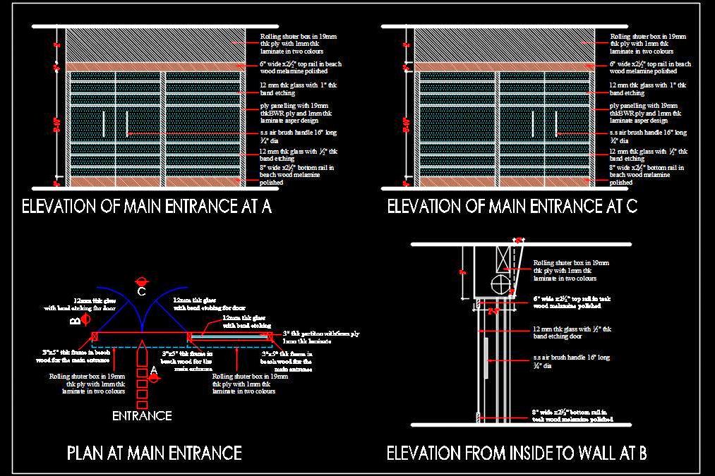 Commercial Building Entrance Glass Door Detail Autocad